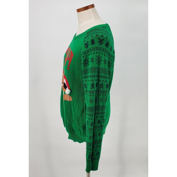 Holiday Sweater Women's XL Green Gingerbread Man Ugly Sweater‎ Pre-Owned - Picture 2 of 5